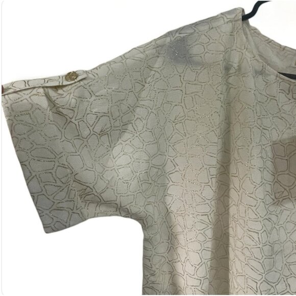 Michael Kors Womens Metallic Print Top With Ruched Hem & Button Detail, New - Picture 5 of 14